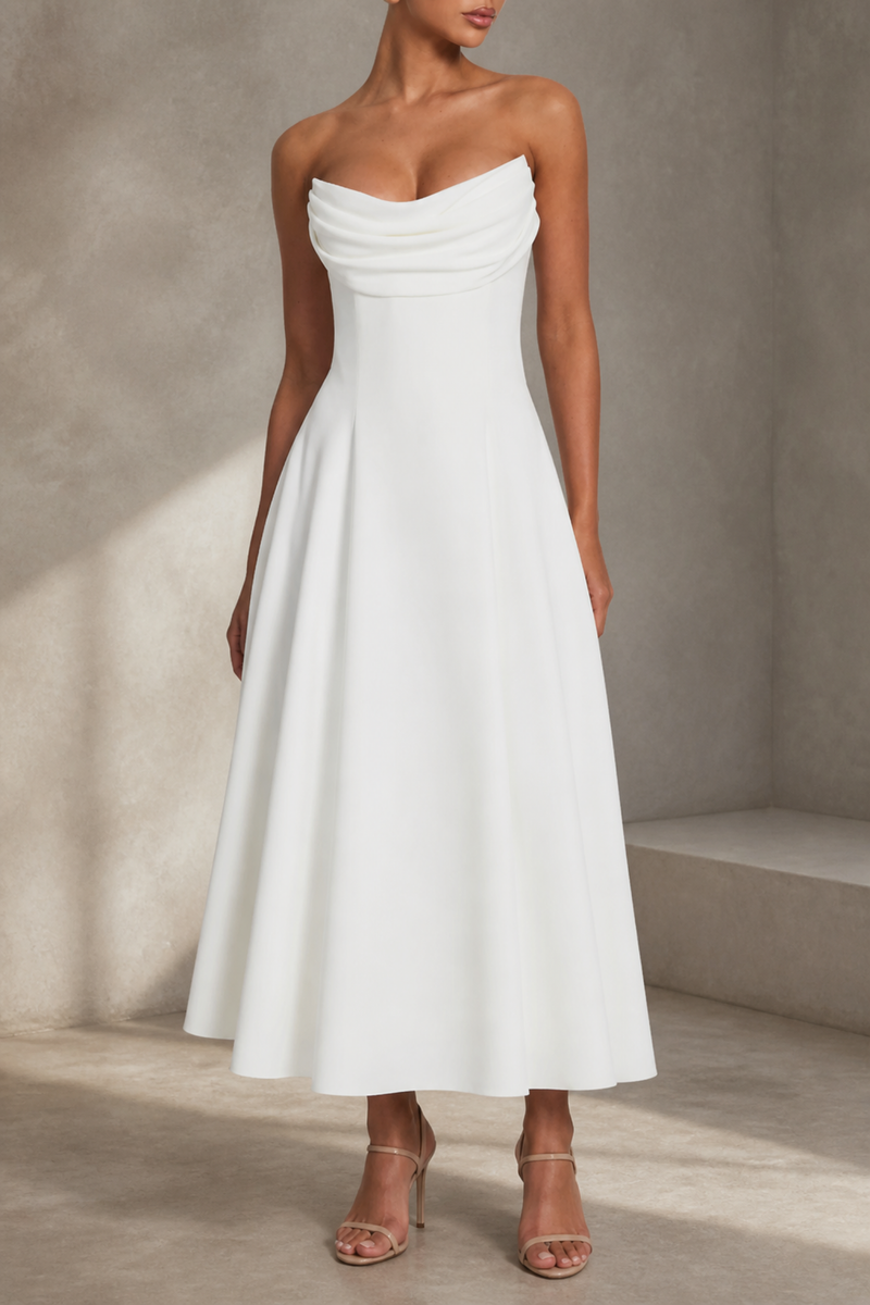 Elodie Ivory Strapless Midi Dress