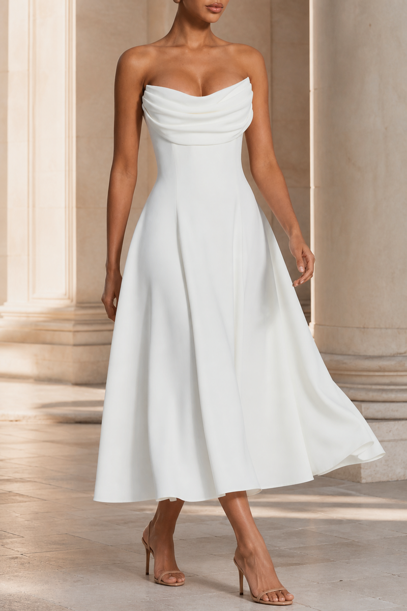 Elodie Ivory Strapless Midi Dress
