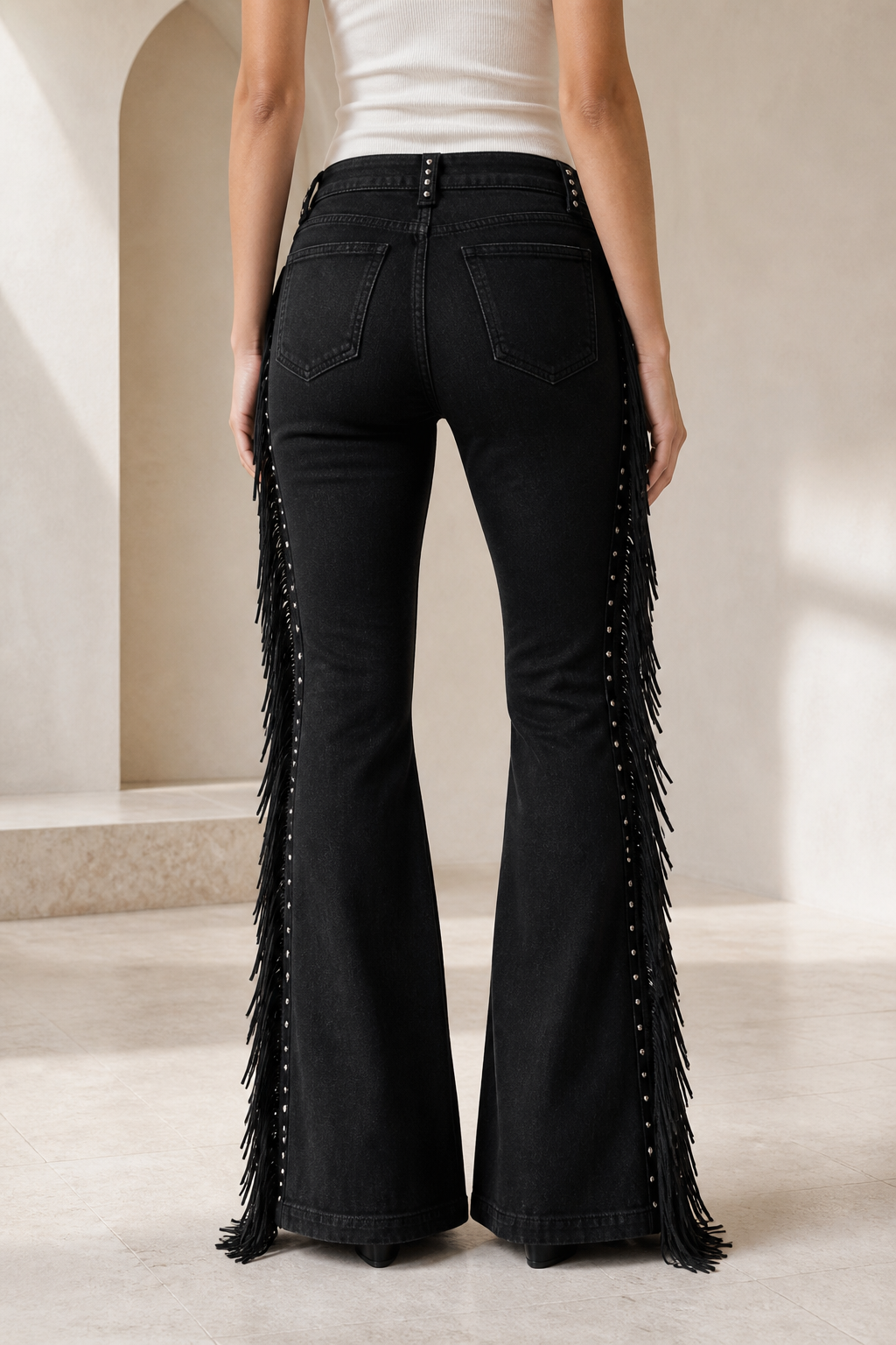 Kaia Black Fringe Flared Jeans