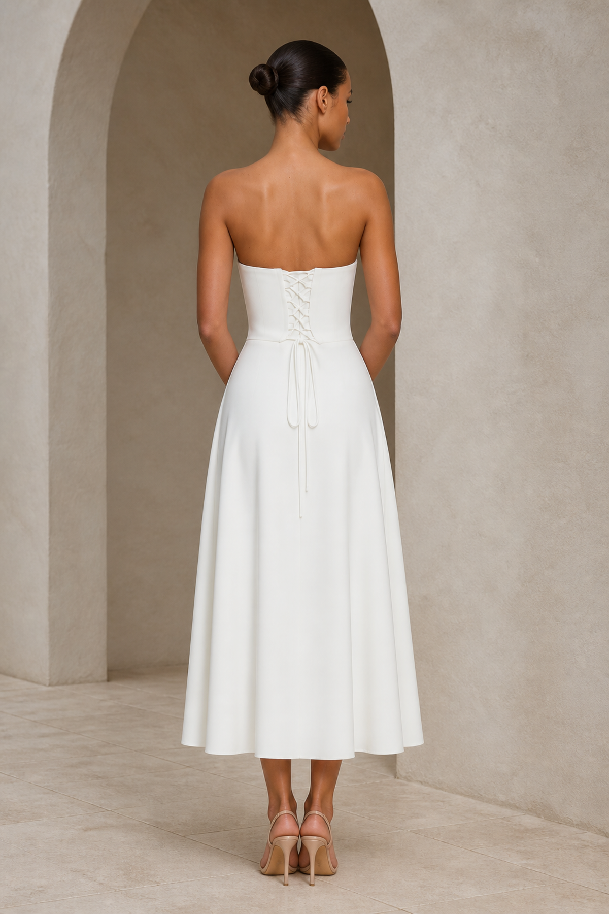 Elodie Ivory Strapless Midi Dress