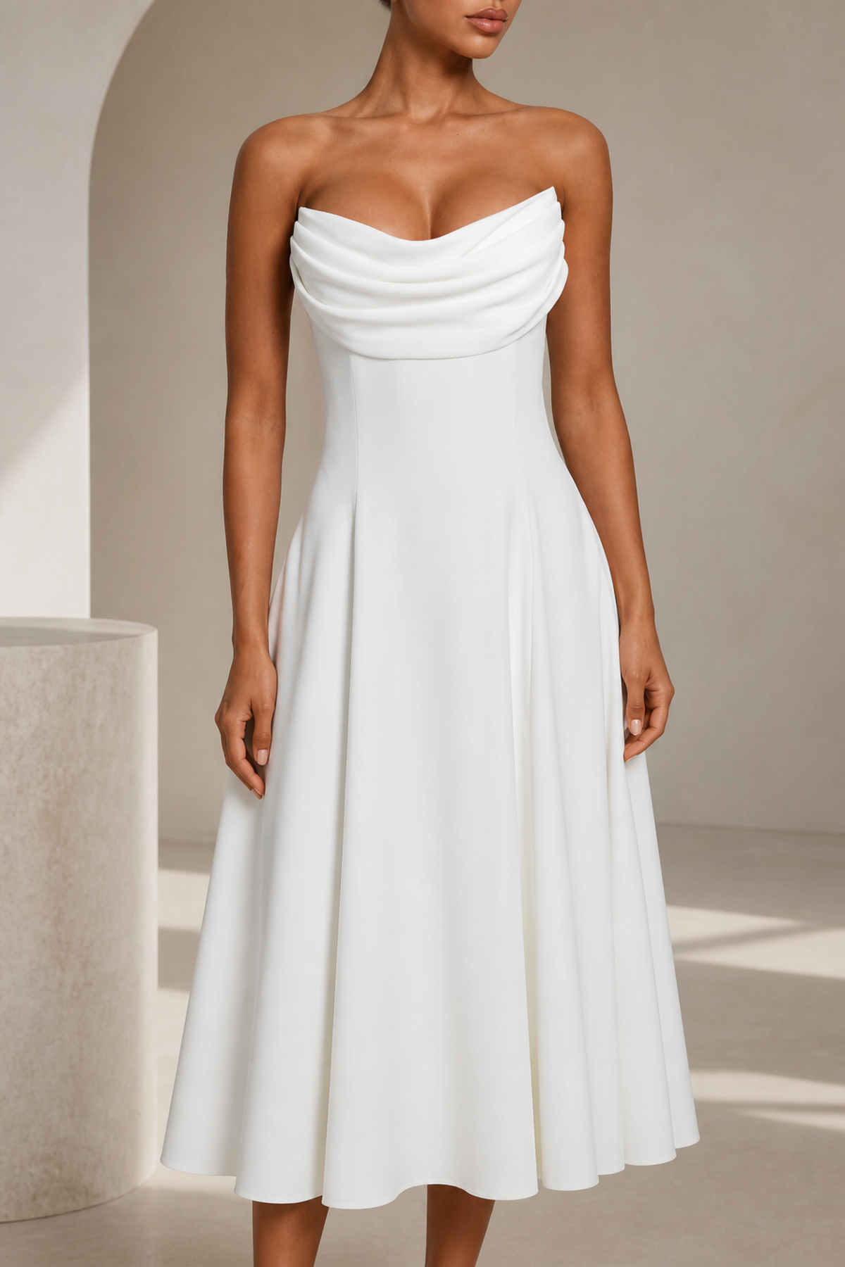 Elodie Ivory Strapless Midi Dress
