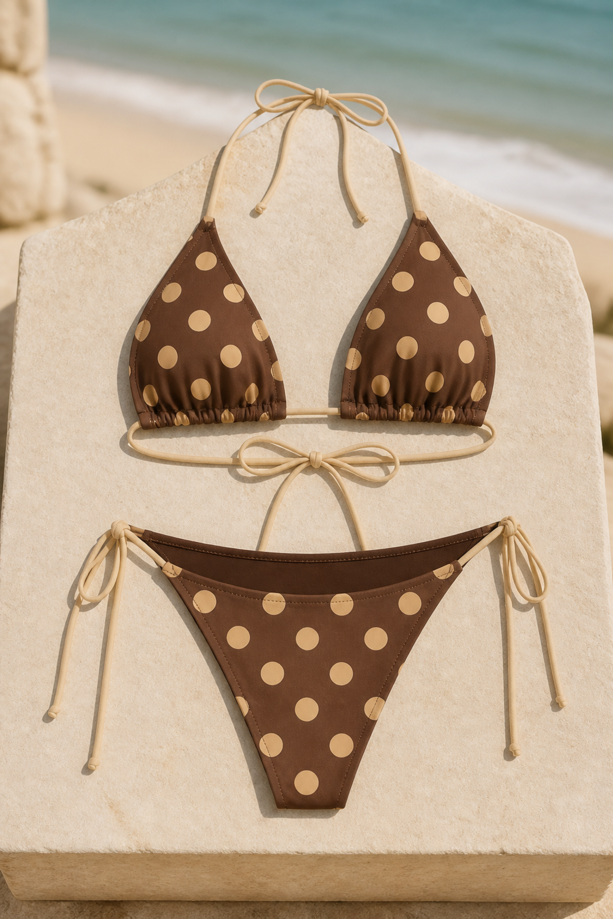 Reversible Brown Polka-Dot Bikini Set
