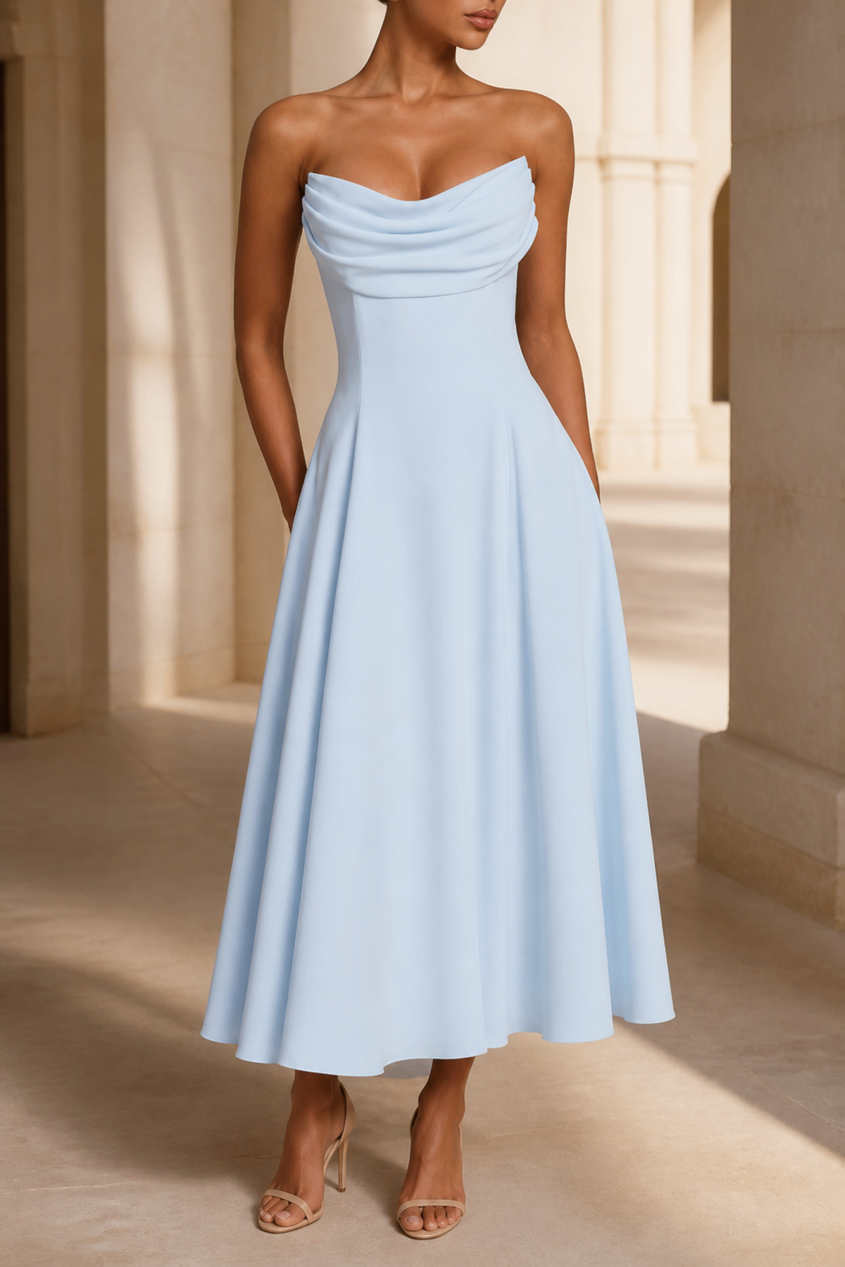 Elodie Ivory Strapless Midi Dress