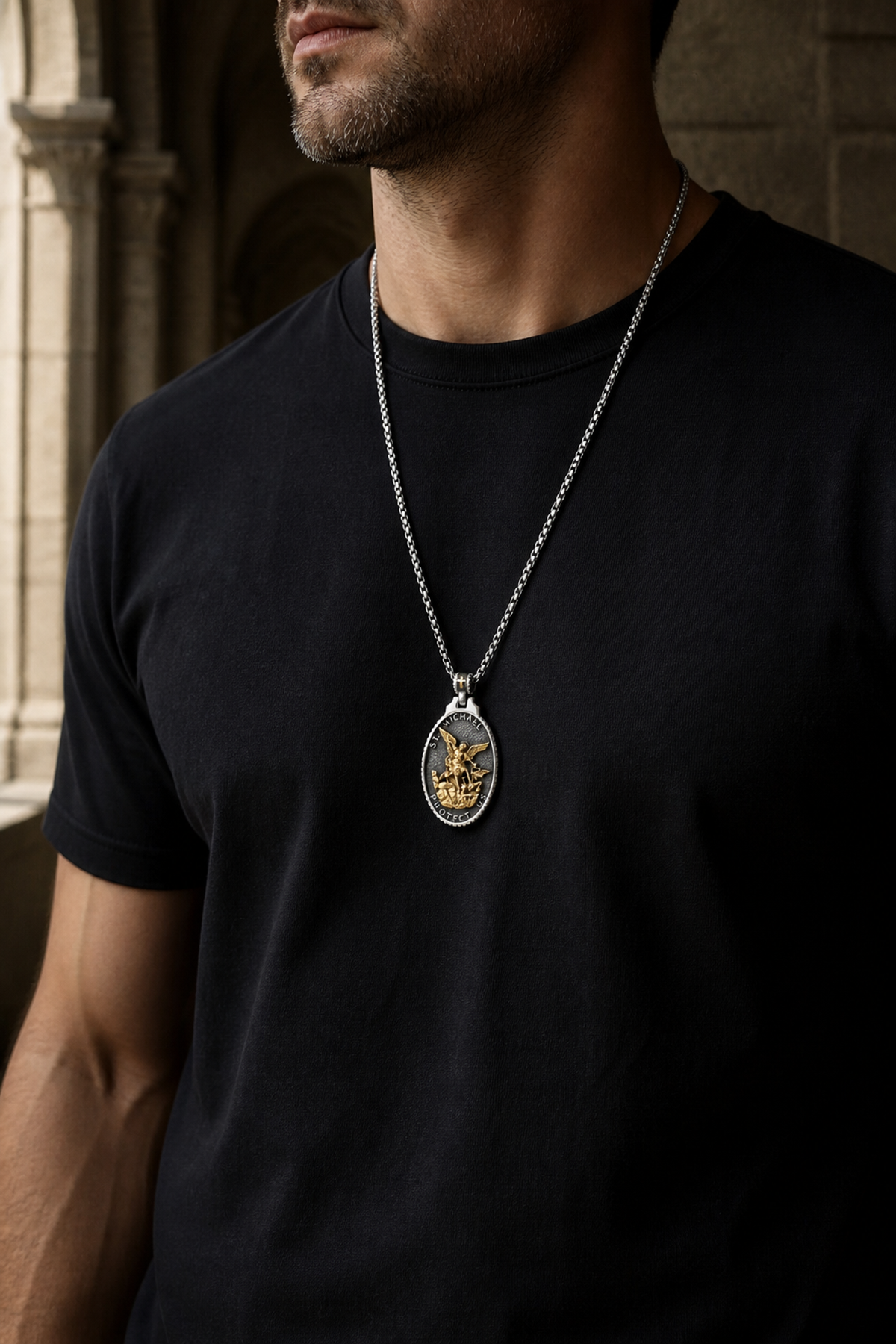 St. Michael Badge Pendant Necklace
