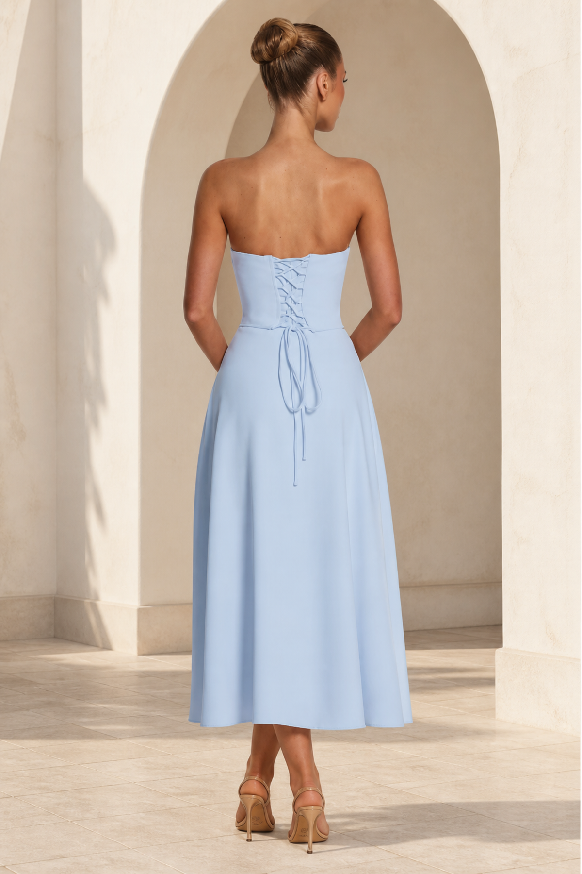 Elodie Ivory Strapless Midi Dress