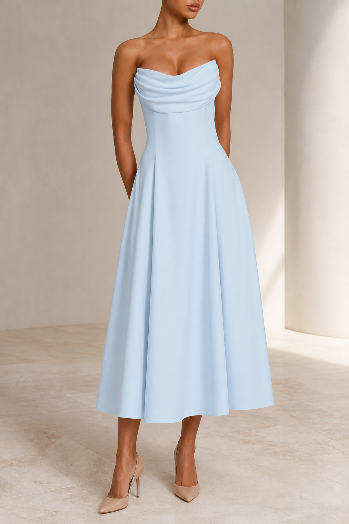 Elodie Ivory Strapless Midi Dress